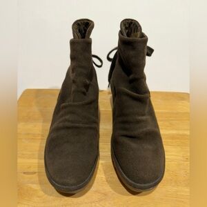 FLY LONDON Suede Leather Ankle Boots High Heel Wedge Booties, Brown, Women's 9